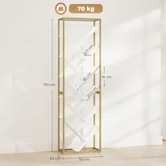 HOMCOM 10 Shelf Modern-Style Bookshelf - Gold Tone/White - 3