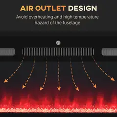 HOMCOM 127cm/50" Electric Fireplace, 2000W Recessed and Wall Mounted Electric Fire with Remote Control, 9 Flame Colour and Crystal, Black - 7