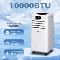 HOMCOM 10000 BTU Air Conditioning Unit, 3-in-1 Portable Air Conditioner, Dehumidifier, Cooling Fan with Remote Control, Digital Display, 2 Speeds, 24H Timer, Window Venting Kit, 22m² - 2