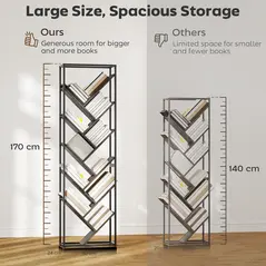 HOMCOM 10 Shelf Industrial-Style Bookshelf - Black/Grey - 6