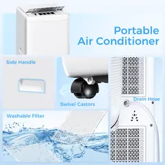 HOMCOM 12,000 BTU 5-in-1 Mobile Air Conditioner, 35m² Radius - White - 9