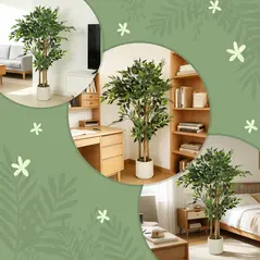 HOMCOM 120cm Artificial Ficus Tree, Fake Potted Tree with Solid Wood Trunk and Pot for Indoor, Green - 7