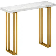 HOMCOM 100 cm Console Table with Faux Marble Top, Narrow Entryway Table with Anti-tipping Device, White - 1