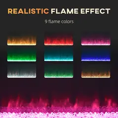 HOMCOM 102cm/40" Electric Fireplace, 2000W Recessed and Wall Mounted Electric Fire with Remote Control, 9 Flame Colour and Crystal, Black - 4