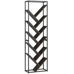 HOMCOM 10 Shelf Industrial-Style Bookshelf - Black/Grey - 1