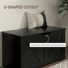 HOMCOM 100L Home Storage Box, with Safety Hinges - Black Wood-Effect - 7