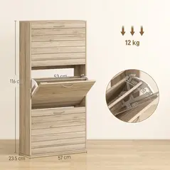 HOMCOM 12-Shoe Flip Drawer Storage Cabinet - Brown Wood-Effect - 3