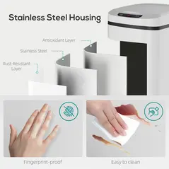 HOMCOM 12L Sensor Bin, Automatic Touchless Motion Sensor Kitchen Bin with Fingerprint Resistant Stainless Steel, White - 7