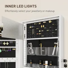 HOMCOM 108 x 37cm Lockable Jewellery Cabinet, with LED Lights - White Surface and Black Lining - 5