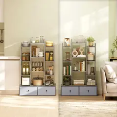 HOMCOM 12 Shelf Storage Unit, with Drawers - Graphite Wood Effect - 8