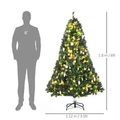 HOMCOM 1.8m 6ft Pre-Lit Artificial Christmas Tree 200 LED Xmas Tree Holiday Décor with Decorative Balls Ornament Metal Stand - 3