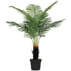 HOMCOM 120cm Artificial Areca Palm Tree with 9 PE Leaves, Decorative Artificial Plant with Plastic Pot and Flocked Soil, Fake Plant for Home Office Decor, Green - 1