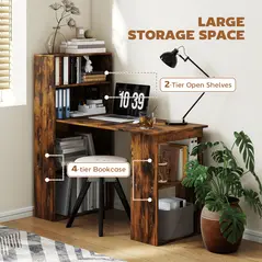 HOMCOM 120cm Computer Desk, Wooden PC Laptop Table with 6-Tier Storage Bookshelves, Home Office Working Study Desk, Writing Workstation, Rustic Brown Wood-Effect - 5