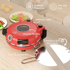 HOMCOM 1200W Pizza Oven, 12 Inch Electric Pizza Maker with Viewing Window, Dual Knob Temp & Timer Control, Overheat Protection, Red - 7