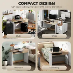 HOMCOM 100cm Compact Computer Desk with Keyboard Tray, Home Office Desk with Drawer for Bedroom Study, Oak - 6