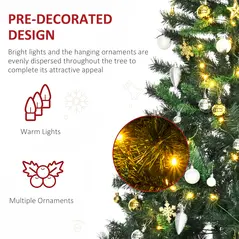 HOMCOM 1.8m 6ft Pre-Lit Artificial Christmas Tree 200 LED Xmas Tree Holiday Décor with Decorative Balls Ornament Metal Stand - 5
