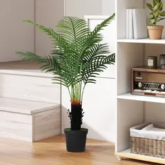 HOMCOM 120cm Artificial Areca Palm Tree with 9 PE Leaves, Decorative Artificial Plant with Plastic Pot and Flocked Soil, Fake Plant for Home Office Decor, Green - 2