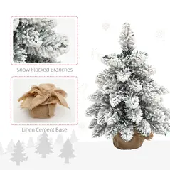 HOMCOM 1.5ft Mini Artificial Christmas Trees with Lights Set of 2, Snow Flocked Tabletop Christmas Trees with Base, Battery Operated, Desktop Party Decoration - 6