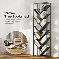 HOMCOM 10 Shelf Industrial-Style Bookshelf - Black/Grey - 4
