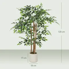 HOMCOM 120cm Artificial Ficus Tree, Fake Potted Tree with Solid Wood Trunk and Pot for Indoor, Green - 3