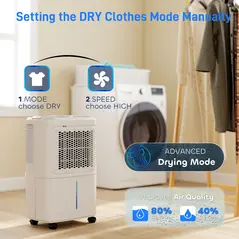 HOMCOM 12L Dehumidifier, with Touch Panel LED Screen - White - 9