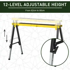DURHAND 2PCS Saw Horse Twin Pack Folding Workbench Adjustable Metal Trestle Stands with Non-slip EVA Surface for Sawing Work Max Load 100kg - 5