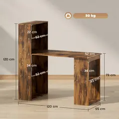 HOMCOM 120cm Computer Desk, Wooden PC Laptop Table with 6-Tier Storage Bookshelves, Home Office Working Study Desk, Writing Workstation, Rustic Brown Wood-Effect - 3