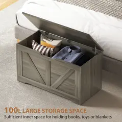 HOMCOM 100L Home Storage Box, with Safety Hinges - Charcoal Grey - 4