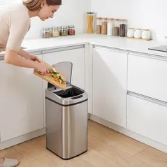 HOMCOM 12L Sensor Bin, Automatic Touchless Motion Sensor Kitchen Bin with Fingerprint Resistant Stainless Steel, Silver - 9