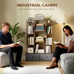 HOMCOM 12 Shelf Storage Unit, with Drawers - Brown - 7