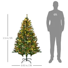 HOMCOM 1.5m 5ft Pre-Lit Christmas Tree Artificial Spruce Xmas Tree Warm White LED Holiday Décor with Metal Stand - 3