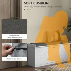 HOMCOM 10-Shoe Storage Bench, with Padded Top Seat - White/Grey - 7