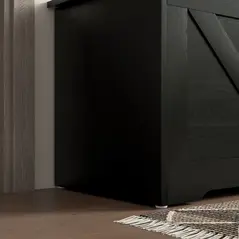 HOMCOM 100L Home Storage Box, with Safety Hinges - Black Wood-Effect - 9