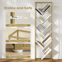 HOMCOM 10 Shelf Modern-Style Bookshelf - Gold Tone/White - 7