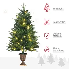 HOMCOM 1.2m 4ft Christmas Tree Entrance Décor 750 Tips Xmas Pre-lit Tree 80 LED with Vase Base - 8