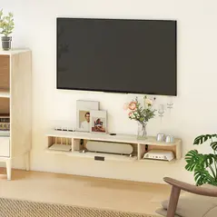 HOMCOM 120 cm Floating TV Unit for TVs up to 50 Inch - Natural - 8