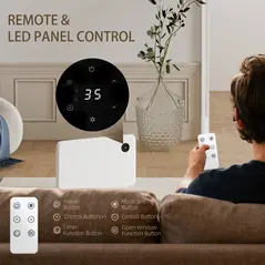 HOMCOM 1200W Electric Convector Heater, Freestanding or Wall Mounted, Space Heater with Adjustable Thermostat, Timer, White - 9