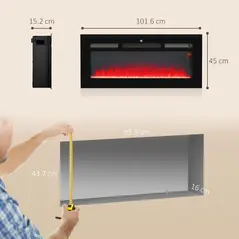 HOMCOM 102cm/40" Electric Fireplace, 2000W Recessed and Wall Mounted Electric Fire with Remote Control, 9 Flame Colour and Crystal, Black - 3