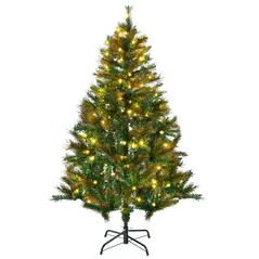 HOMCOM 1.5m 5ft Pre-Lit Christmas Tree Artificial Spruce Xmas Tree Warm White LED Holiday Décor with Metal Stand - 1