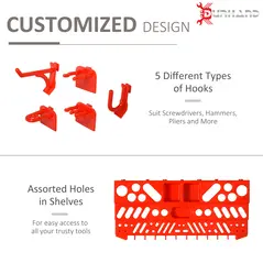 DURHAND 54 Pcs On-Wall Tool Equipment Holding Pegboard Home DIY Garage Organiser DIY w/ 50 Pegs 2 Shelves - 4