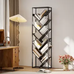 HOMCOM 10 Shelf Industrial-Style Bookshelf - Black/Grey - 2