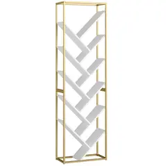 HOMCOM 10 Shelf Modern-Style Bookshelf - Gold Tone/White - 1