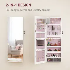 HOMCOM 108 x 37cm Lockable Jewellery Cabinet, with LED Lights - White Surface and Pink Lining - 4