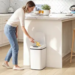HOMCOM 12L Sensor Bin, Automatic Touchless Motion Sensor Kitchen Bin with Fingerprint Resistant Stainless Steel, White - 2
