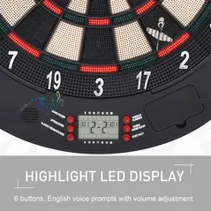 HOMCOM  Electronic Dartboard Set 26 Games and 185 Variations with 6 Darts and Cabinet to Stroage Multi-Game Option Ready-to-Play - 7