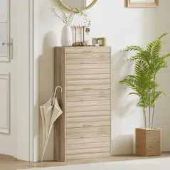 HOMCOM 12-Shoe Flip Drawer Storage Cabinet - Brown Wood-Effect - 8