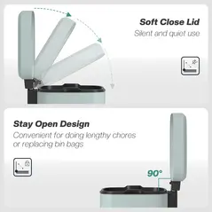 HOMCOM 12L Modern Boxy Metal Home Kitchen Bin - Light Green - 5