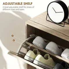 HOMCOM 12-Shoe Flip Drawer Storage Cabinet - Brown Wood-Effect - 5