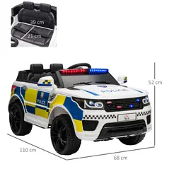 HOMCOM 12V Electric Car for Kids, Ride on Police Car with 2 Motors, Remote Control, Siren Flashing Lights, Suspension, USB, Auxiliary Wheels, Pull handle, for 3-6 Years, White - 3