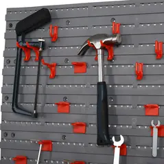 DURHAND 54 Pcs On-Wall Tool Equipment Holding Pegboard Home DIY Garage Organiser DIY w/ 50 Pegs 2 Shelves - 6